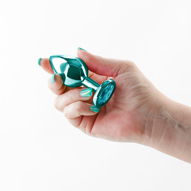 Rear Assets Medium Teal Teal 8.2 Cm Medium Metal Butt Plug With Teal Round Gem Base