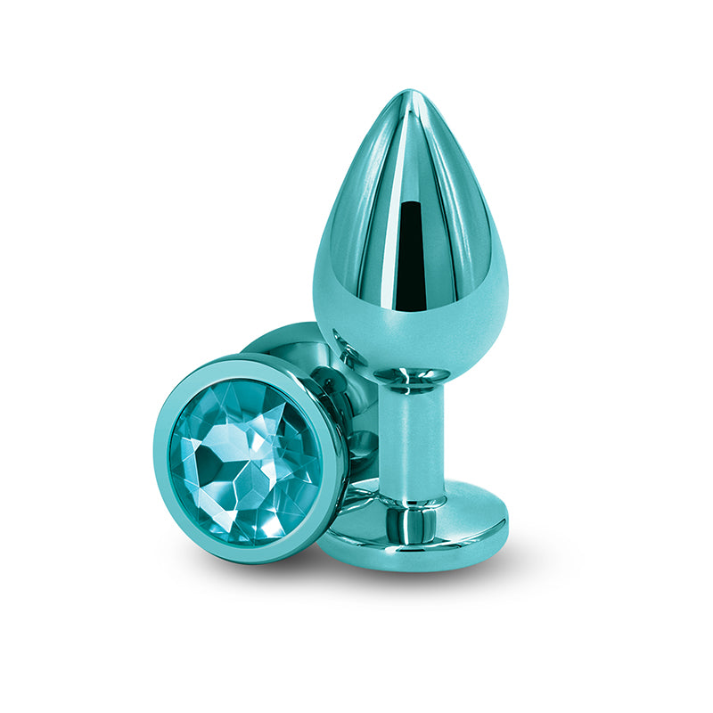 Rear Assets Medium Teal Teal 8.2 Cm Medium Metal Butt Plug With Teal Round Gem Base
