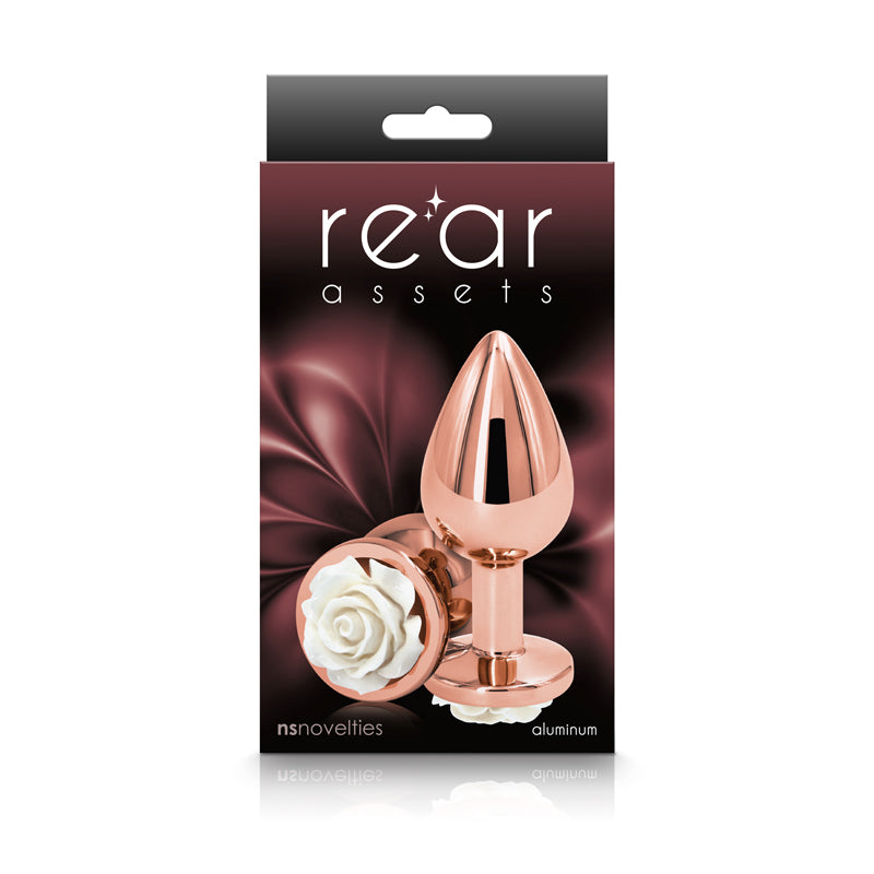 Rear Assets Rose Medium Rose Gold 8.9 Cm Metal Butt Plug With White Rose Base