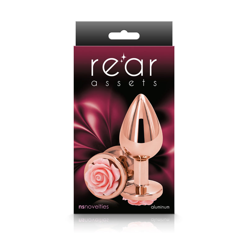 Rear Assets Rose Medium Rose Gold 8.9 Cm Metal Butt Plug With Pink Rose Base