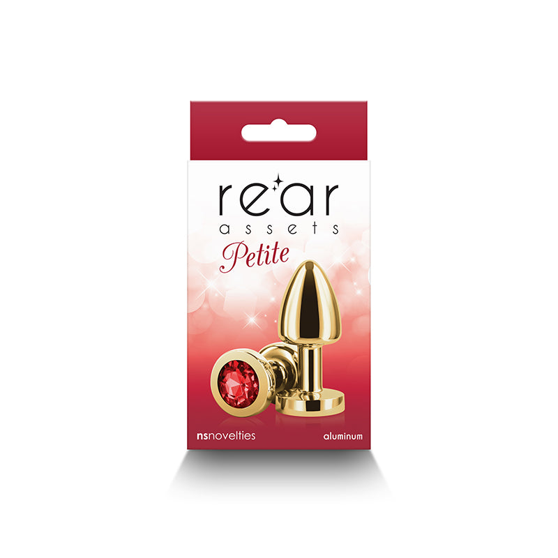 Rear Assets Petite Gold With Red Gem Gold 6 Cm Metal Butt Plug With Red Round Gem Base