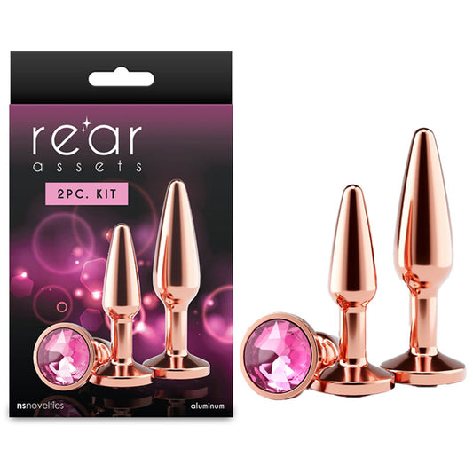 Rear Assets Tapered Trainer Kit Rose Gold Rose Gold Metal Butt Plugs Set Of 2 Sizes