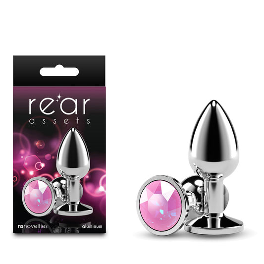 Rear Assets Silver Small Pink Gem Silver Small Metal Butt Plug With Pink Gem Base
