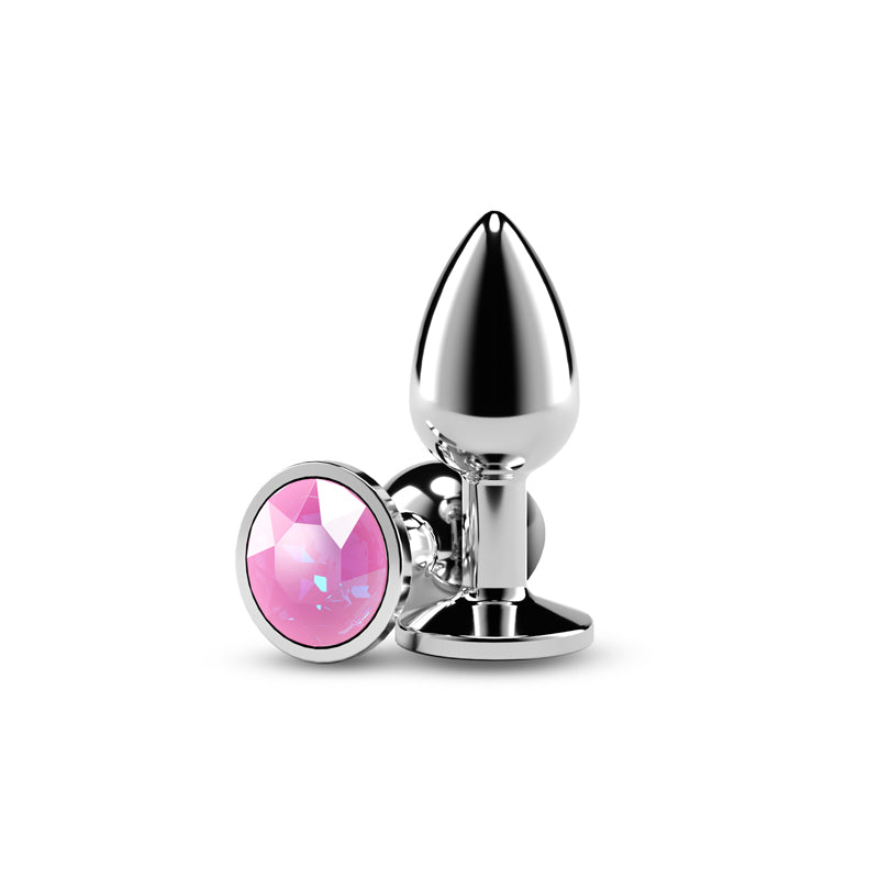 Rear Assets Silver Small Pink Gem Silver Small Metal Butt Plug With Pink Gem Base