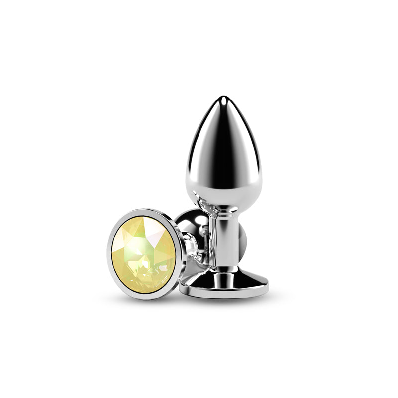Rear Assets Silver Small Yellow Gem Silver Small Metal Butt Plug With Yellow Gem Base