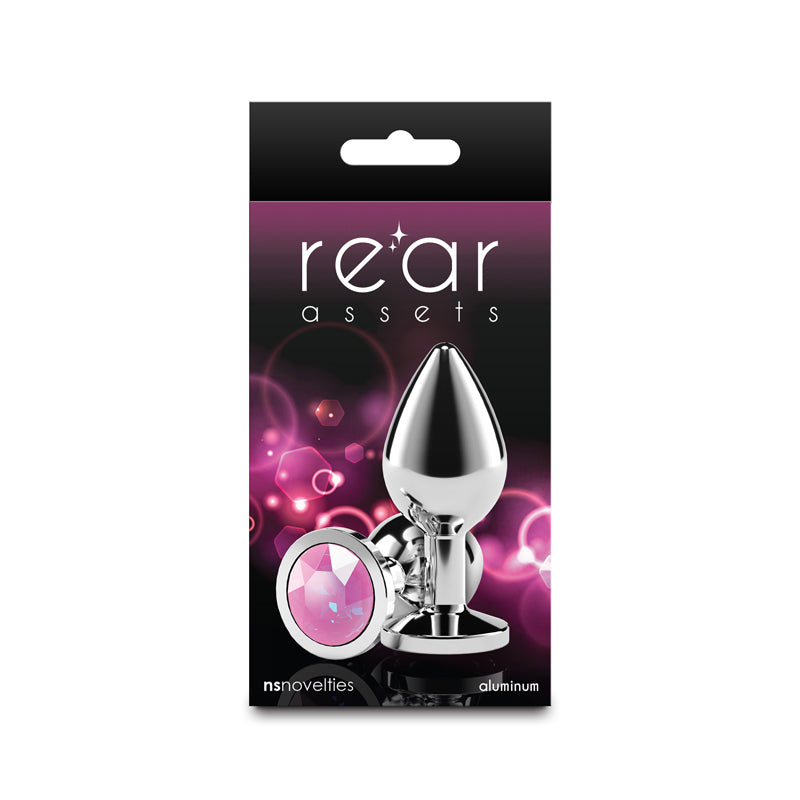 Rear Assets Silver Medium Pink Gem Silver Medium Metal Butt Plug With Pink Gem Base