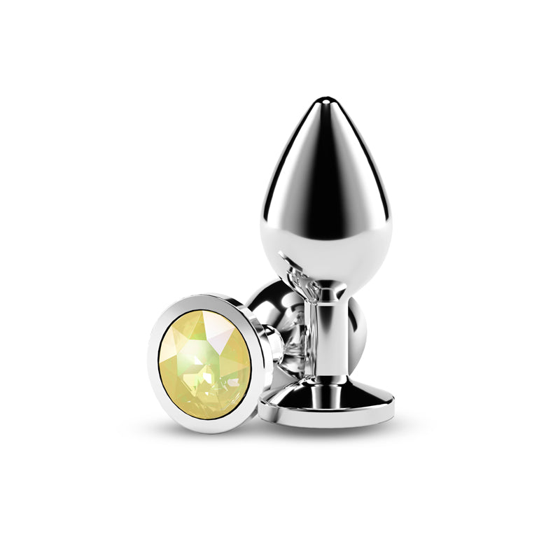 Rear Assets Silver Medium Yellow Gem Silver Medium Metal Butt Plug With Yellow Gem Base