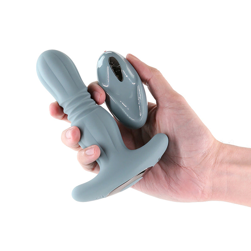 Renegade Gemini Grey Grey 14.8 Cm Usb Rechargeable Thrusting & Vibrating Butt Plug With Remote