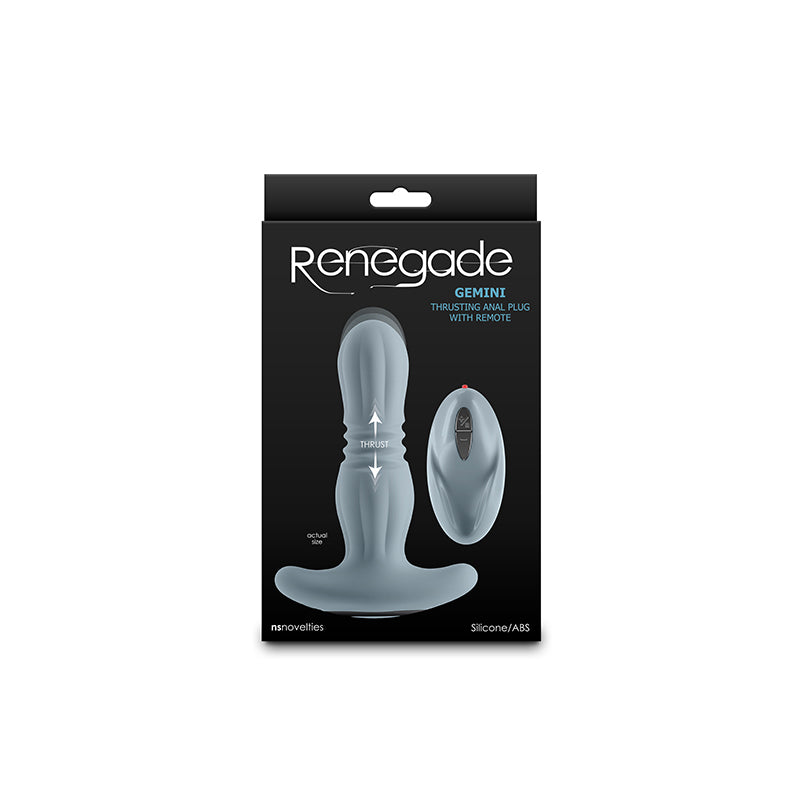 Renegade Gemini Grey Grey 14.8 Cm Usb Rechargeable Thrusting & Vibrating Butt Plug With Remote