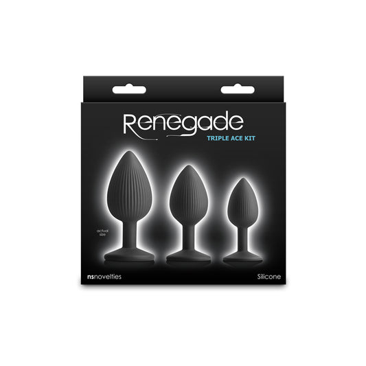 Renegade Triple Ace Kit Black Black Butt Plugs Set Of 3 Sizes