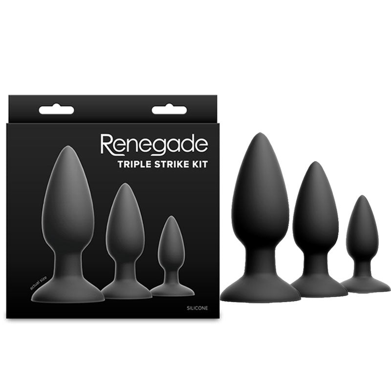 Renegade Triple Strike Kit Black Black Butt Plugs Set Of 3 Sizes