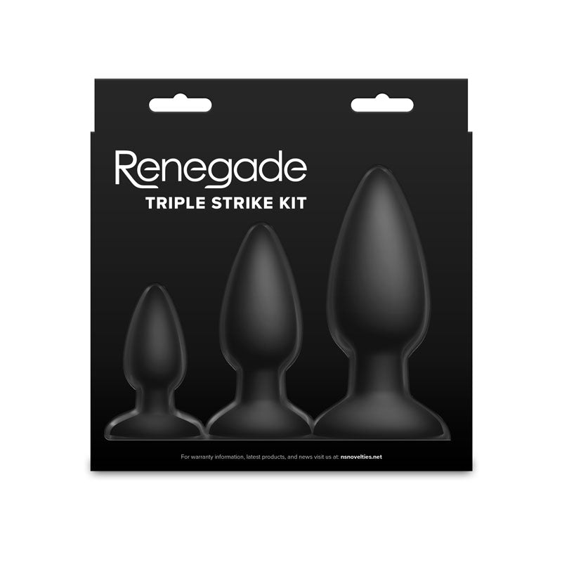 Renegade Triple Strike Kit Black Black Butt Plugs Set Of 3 Sizes