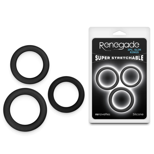 Renegade 3pc Slim Rings Black Black Cock Rings Set Of 3 Sizes