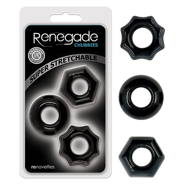 Renegade Chubbies Black Cock Rings Set Of 3