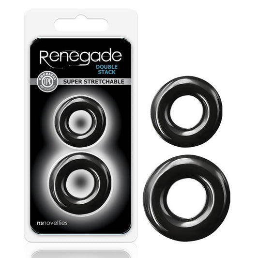 Renegade Double Stack Black Cock Rings Set Of 2