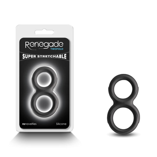 Renegade Twofold Black Black Cock & Balls Rings