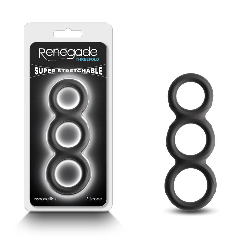 Renegade Threefold Black Black Cock & Balls Rings