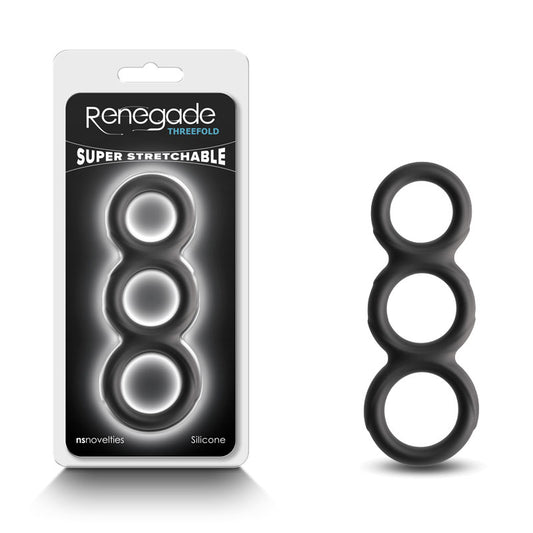 Renegade Threefold Black Black Cock & Balls Rings