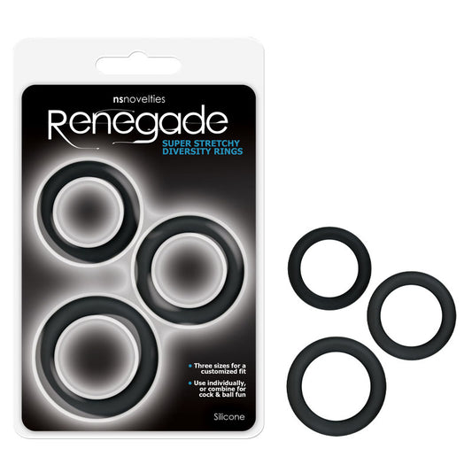 Renegade Diversity Rings Black Cock Rings Set Of 3 Sizes
