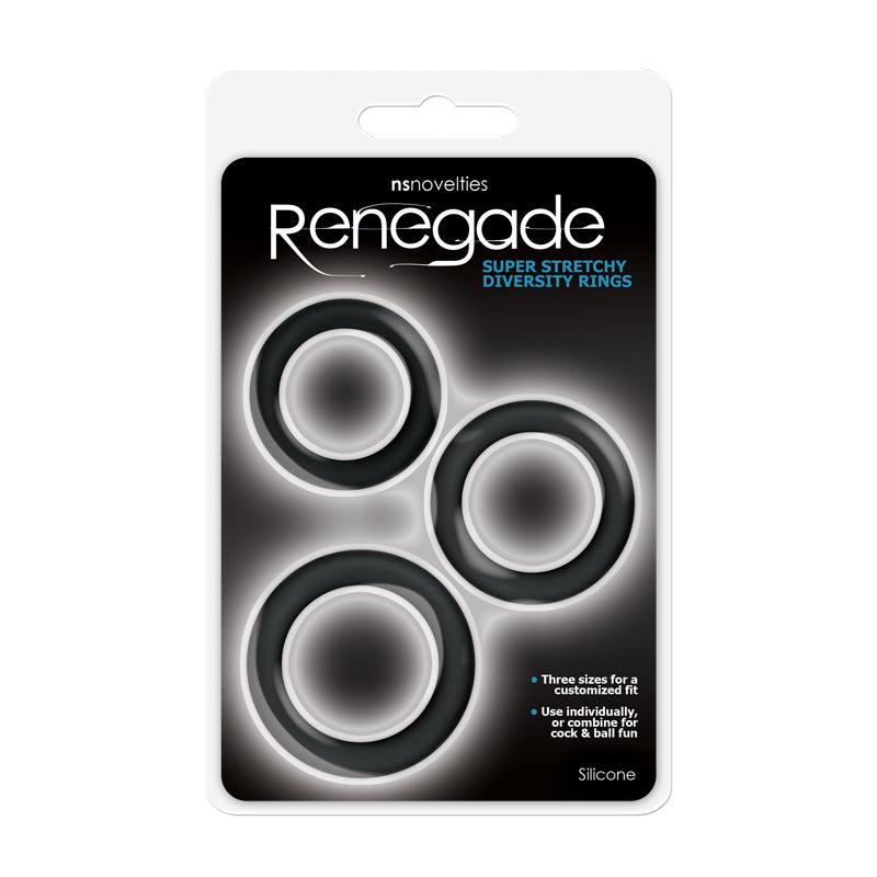 Renegade Diversity Rings Black Cock Rings Set Of 3 Sizes