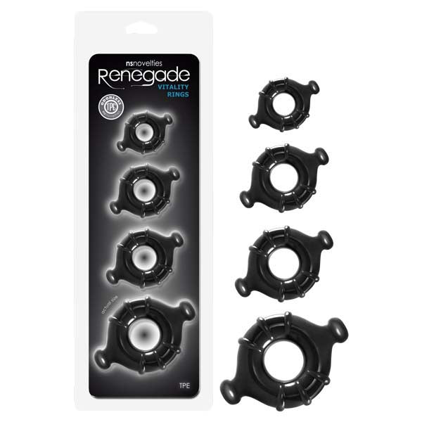 Renegade Vitality Rings Black Cock Rings Set Of 4 Sizes