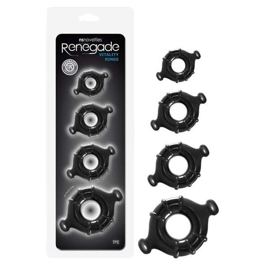 Renegade Vitality Rings Black Cock Rings Set Of 4 Sizes