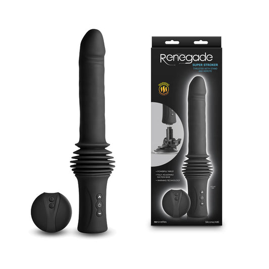 Renegade Super Stroker Black Black 36.8 Cm Usb Rechargeable Thrusting Vibrator With Remote Control & Stand