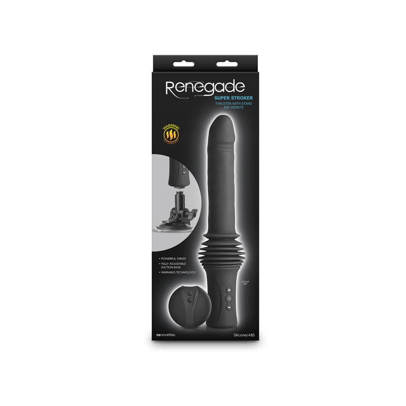 Renegade Super Stroker Black Black 36.8 Cm Usb Rechargeable Thrusting Vibrator With Remote Control & Stand
