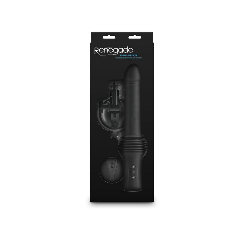 Renegade Super Stroker Black Black 36.8 Cm Usb Rechargeable Thrusting Vibrator With Remote Control & Stand