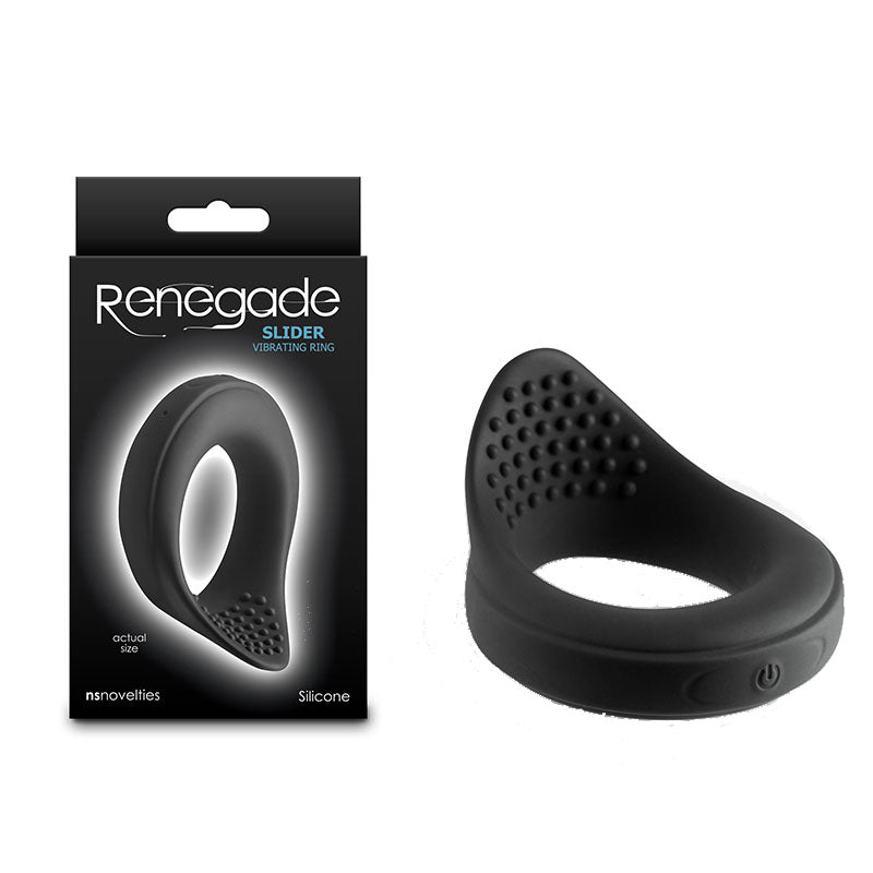 Renegade Slider Black Black Usb Rechargeable Vibrating Cock Ring