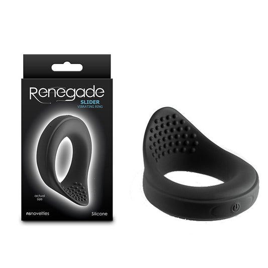 Renegade Slider Black Black Usb Rechargeable Vibrating Cock Ring