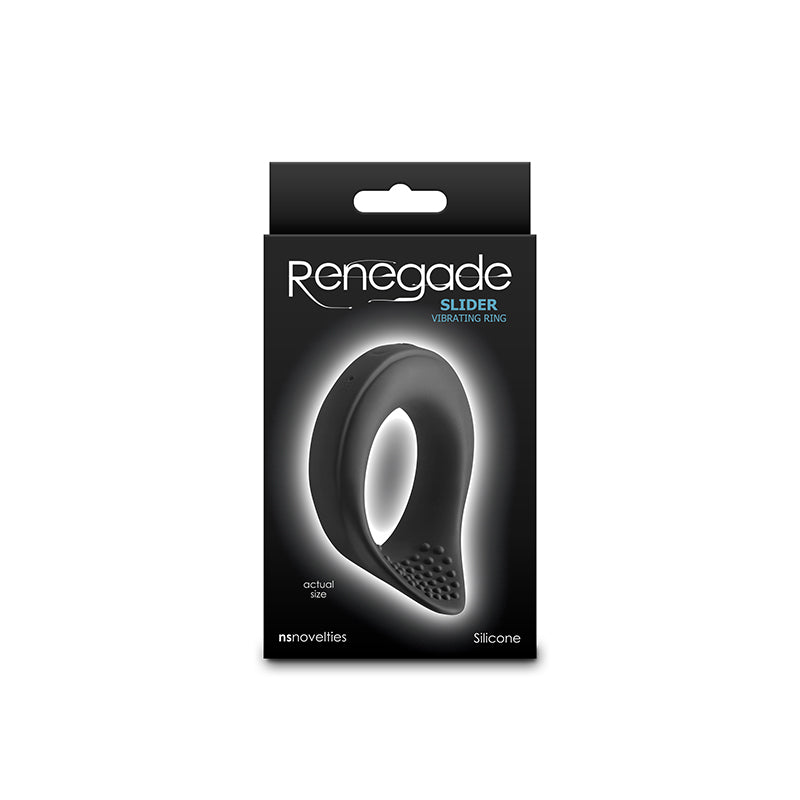 Renegade Slider Black Black Usb Rechargeable Vibrating Cock Ring