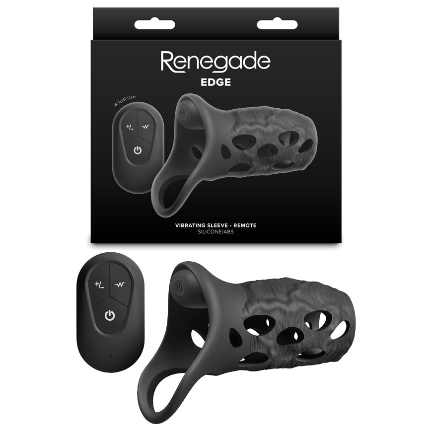 Renegade Edge Black Black Usb Rechargeable Vibrating Penis Sleeve With Wireless Remote