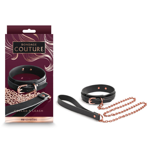 Bondage Couture Collar & Leash Black Black Restraint