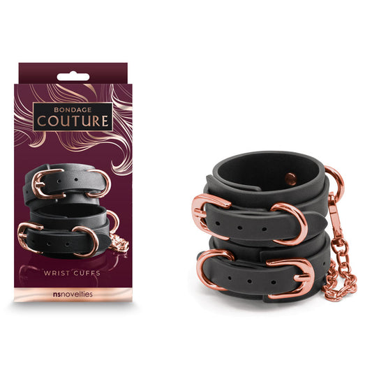 Bondage Couture Wrist Cuffs Black Black Restraints