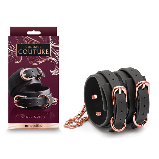 Bondage Couture Ankle Cuffs Black Black Restraints