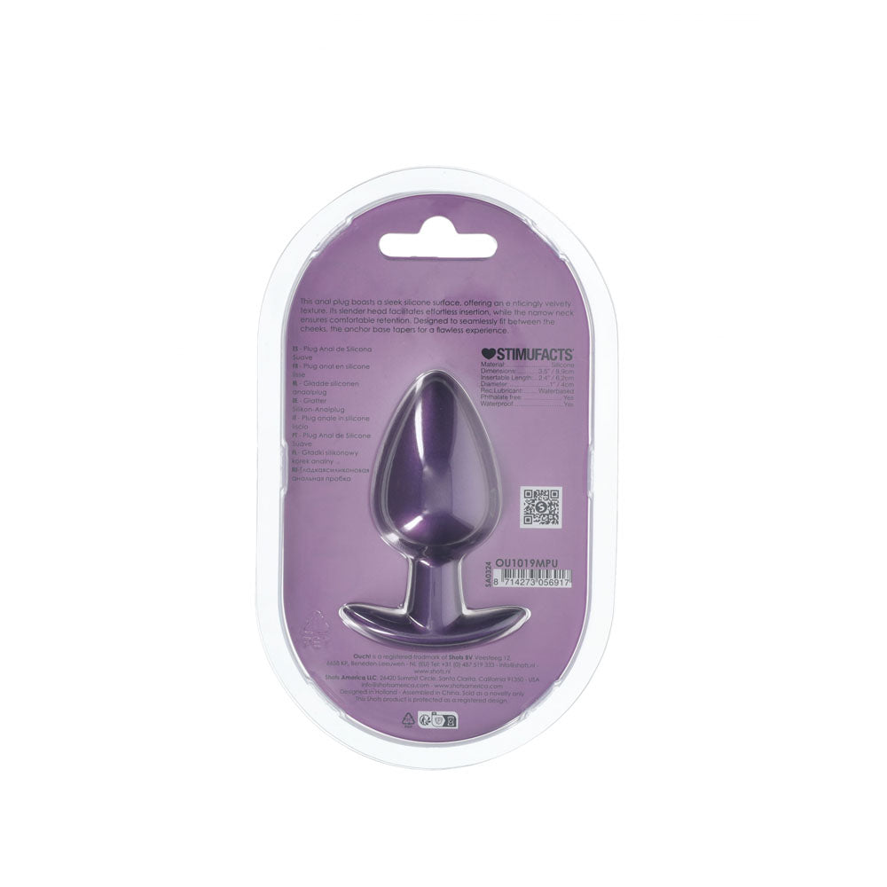 Ouch! Anal Plug Large Metallic Purple Metallic Purple 8.9 Cm Large Butt Plug