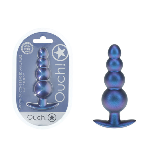 Ouch! Beaded Anal Plug Metallic Blue Metallic Blue 11.7 Cm Butt Plug