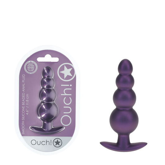 Ouch! Beaded Anal Plug Metallic Purple Metallic Purple 11.7 Cm Butt Plug