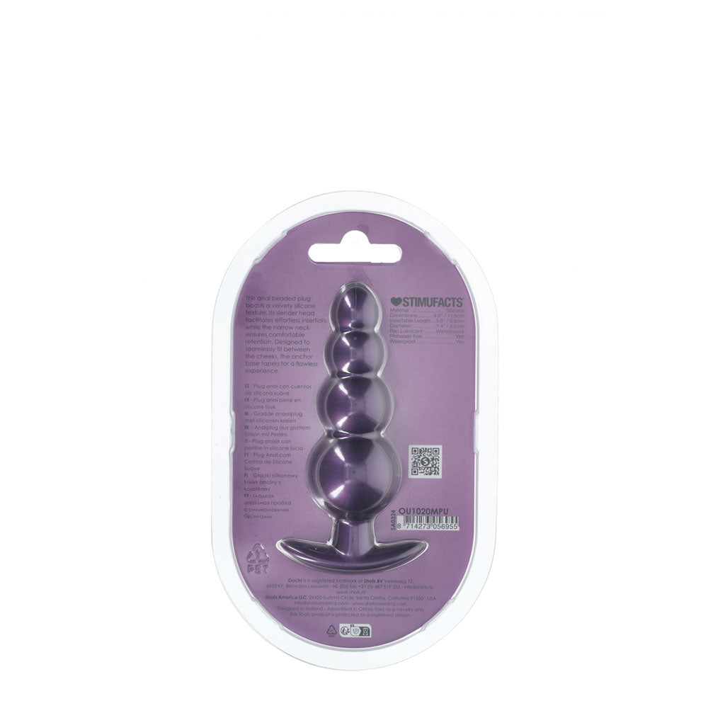 Ouch! Beaded Anal Plug Metallic Purple Metallic Purple 11.7 Cm Butt Plug