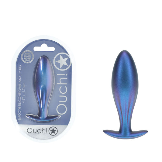 Ouch! Oval Anal Plug Metallic Blue Metallic Blue 11.7 Cm Butt Plug
