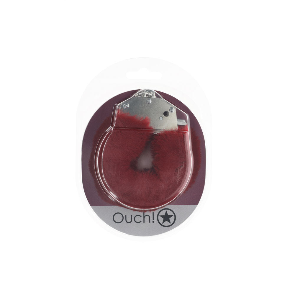 Ouch! Heavy Duty Fluffy Cuffs Burgundy Burgundy Fluffy Restraints