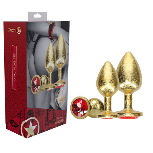 Ouch! Milan Collection Metal Anal Plug Set Gold Gold Butt Plugs With Gem Bases Set Of 3 Sizes