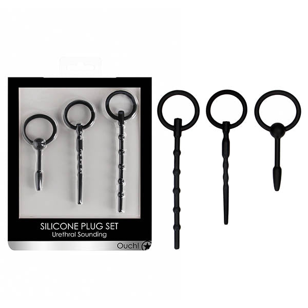 Ouch! Urethral Sounding Plug Set Black Set Of 3 Sizes
