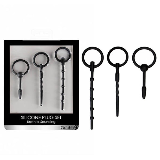 Ouch! Urethral Sounding Plug Set Black Set Of 3 Sizes
