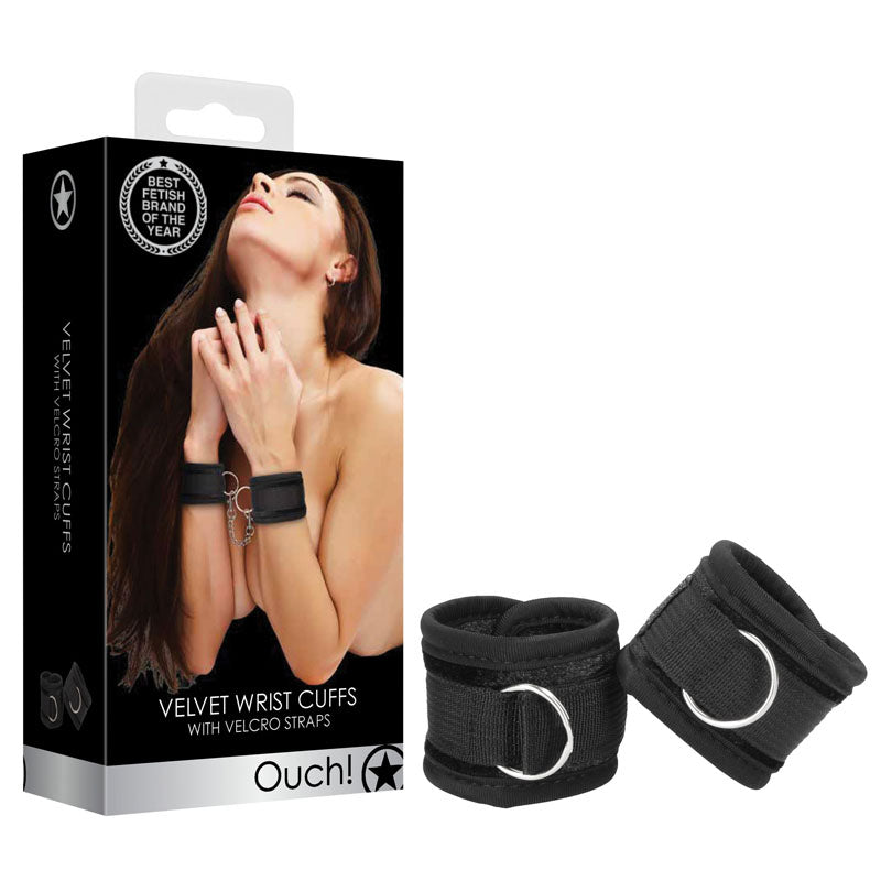 Ouch! Velvet & Velcro Adjustable Handcuffs Black Restraints