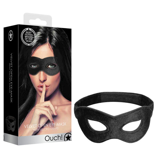 Ouch! Velvet & Velcro Adjustable Open Eye Mask Black Restraint