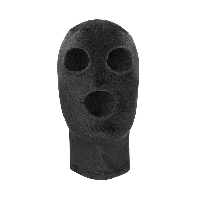 Ouch! Velvet & Velcro Mask With Eye And Mouth Opening Black Hood