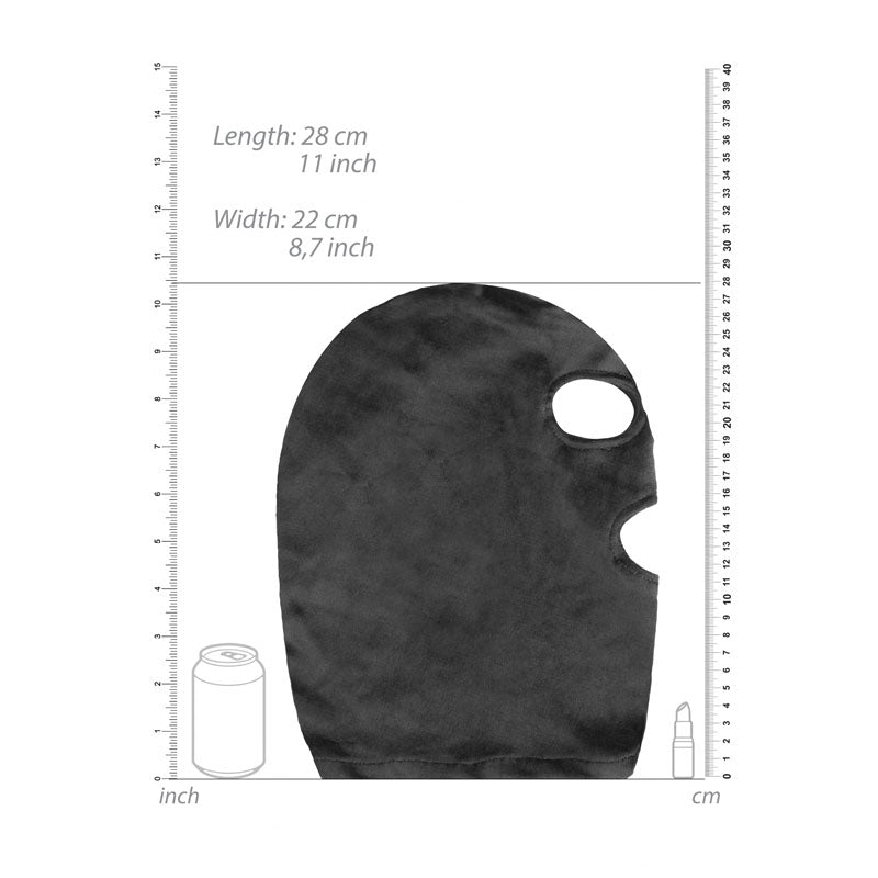 Ouch! Velvet & Velcro Mask With Eye And Mouth Opening Black Hood