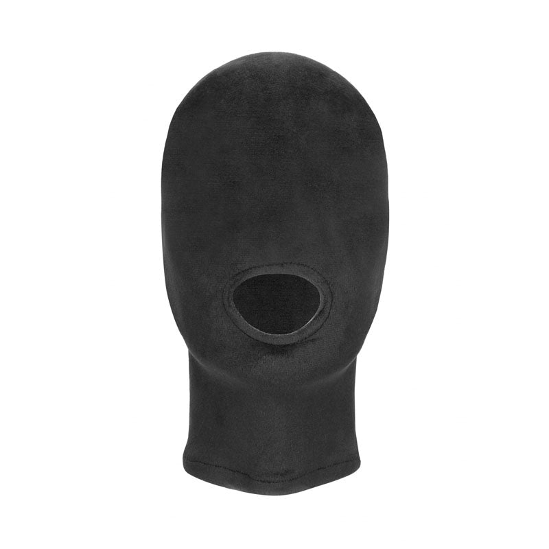 Ouch! Velvet & Velcro Mask With Mouth Opening Black Hood